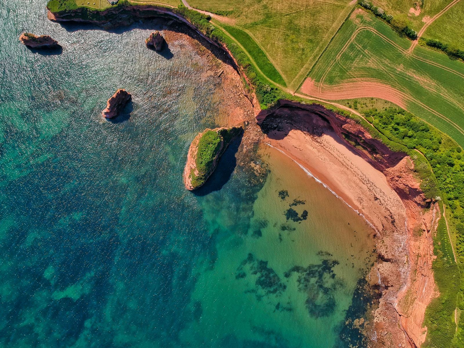 Drone shot of south devon coastline